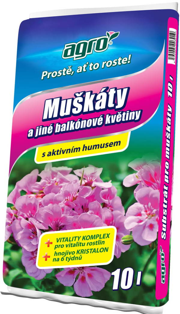 Substrát na muškáty a iné balkónové kvety 10l AGRO