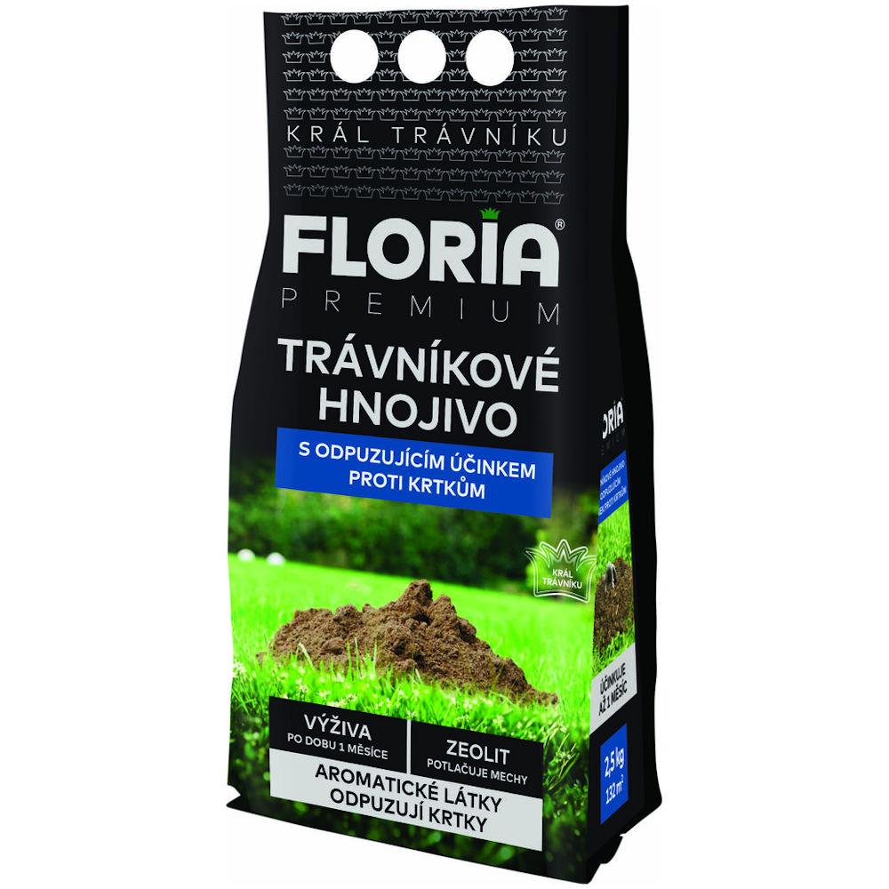 FLORIA PREMIUM Trávnikové hnojivo s odpudzujúcim účinkom proti krtom 2,5 kg