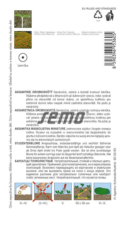 Aksamietnica drobnokvetá žltá 0,2g SEMO popis