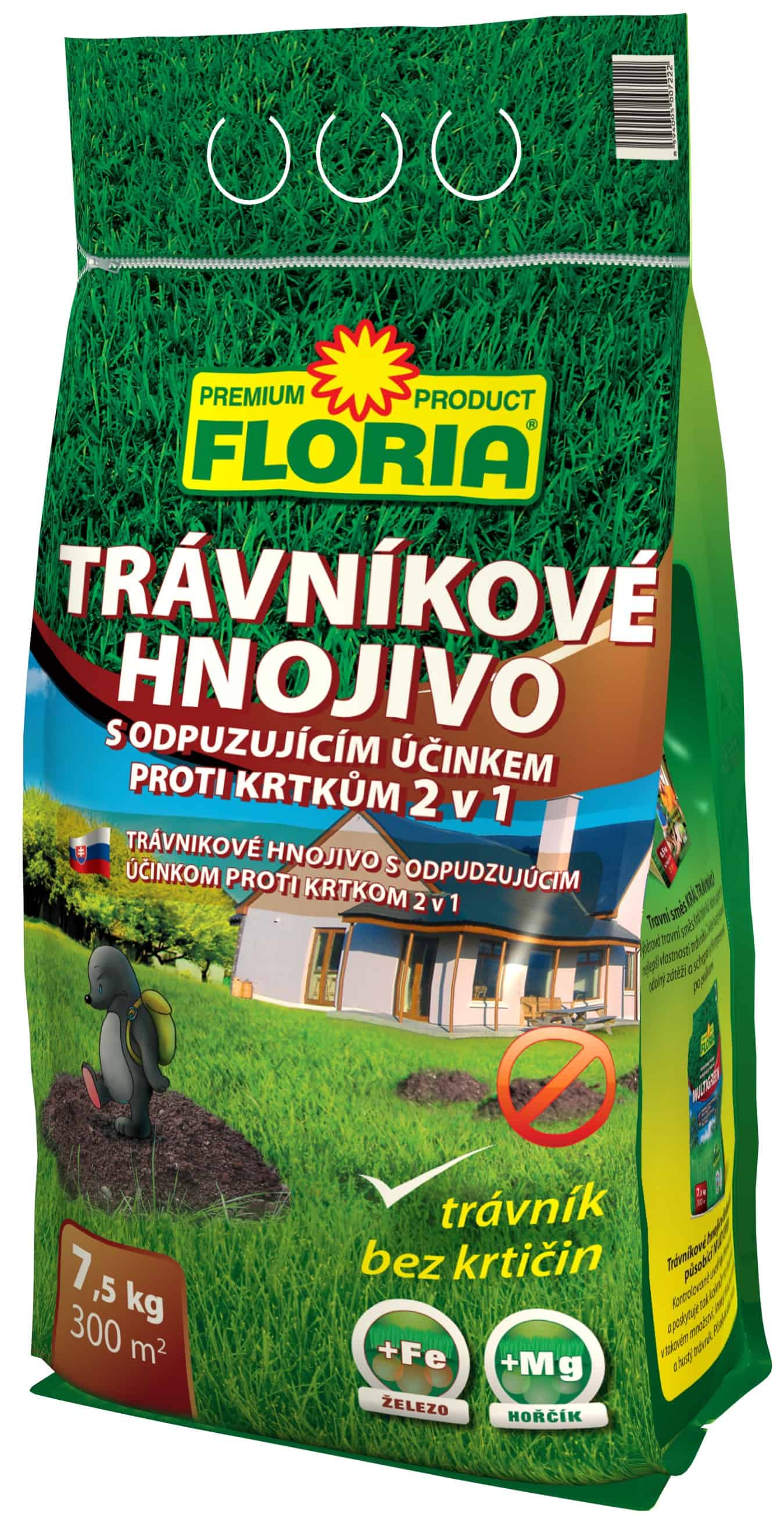 FLORIA Trávnikové hnojivo s odpudzujúcim účinkom proti krtom 7500g