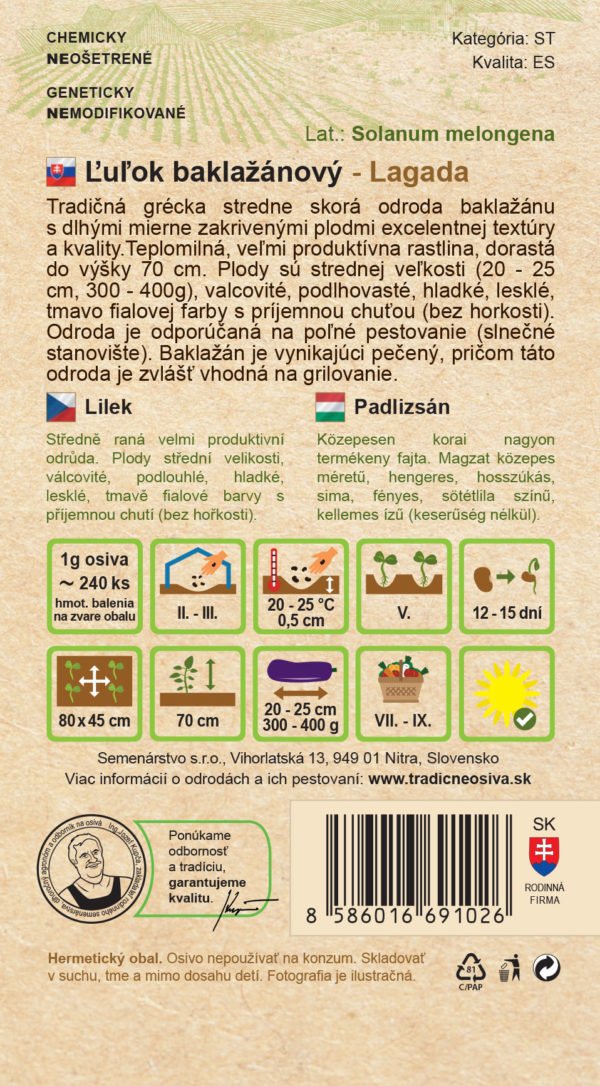 Baklažán (Ľuľok baklažánový) LAGADA 0,5 g Semenárstvo - Image 2