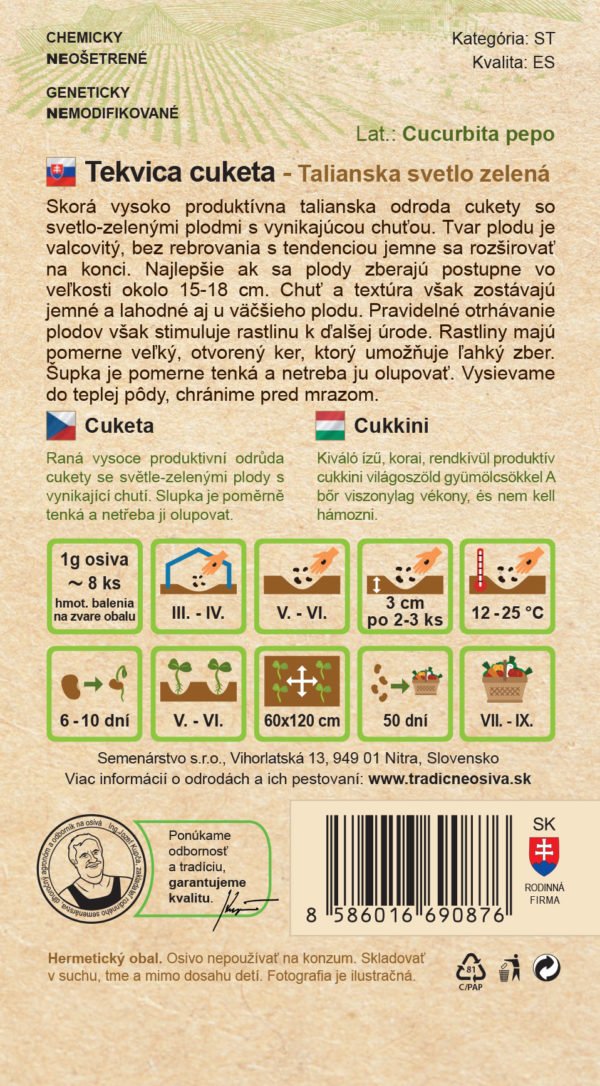 Cuketa ITALIAN LIGHT GREEN (TALIANSKA SVETLO ZELENÁ) 2 g Semenárstvo - Image 2