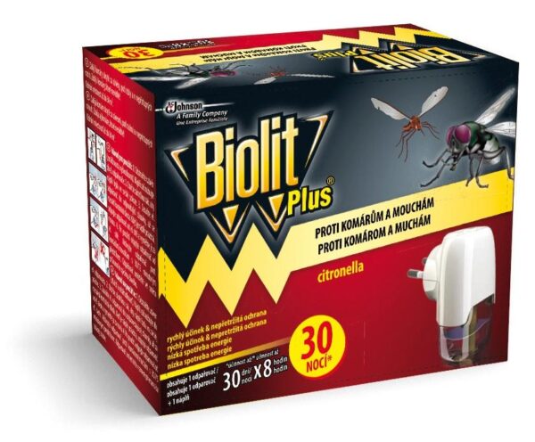 Biolit Plus elektrický odparovač 30 nocí proti muchám a komárom červený
