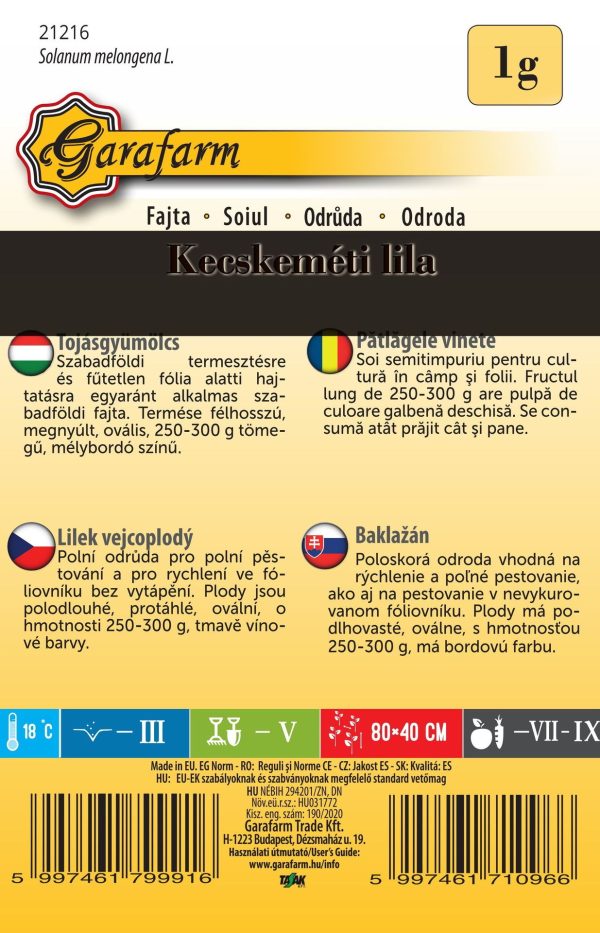 Baklažán Kecskeméti lila 1 g Garafarm popis