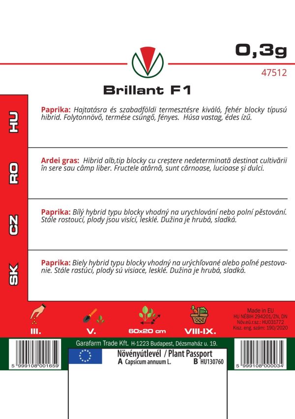 Paprika sladká Brillant F1 0,3 g Grafarm popis