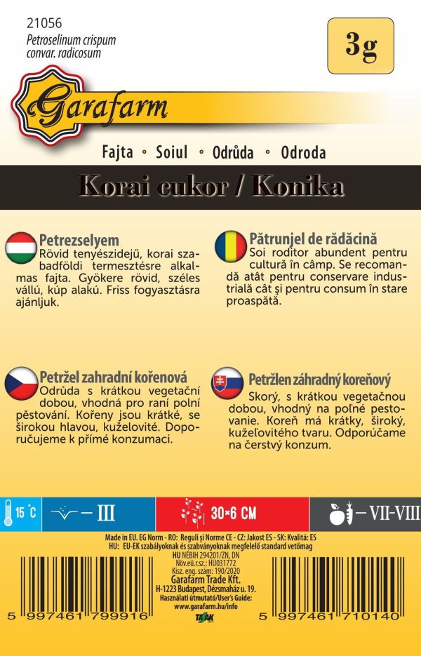 Petržlen koreňový KORAI CUKOR 3 g Garafarm popis