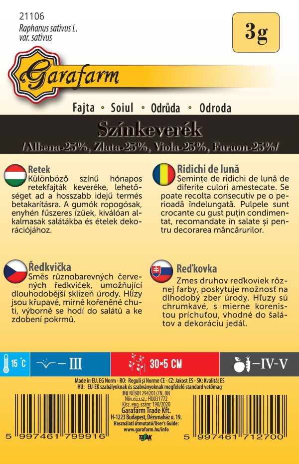 Reďkovka Zmes farieb 3 g Garafarm popis