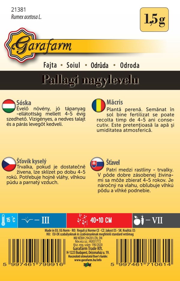 Šťavel veľkolistý Pallagi nagylevelű 1,5 g Garafarm - Image 2