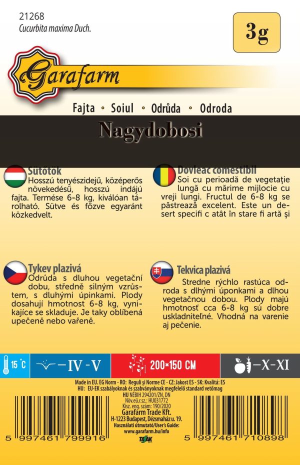 Tekvica na pečenie Nagydobosi 3 g Garafarm popis