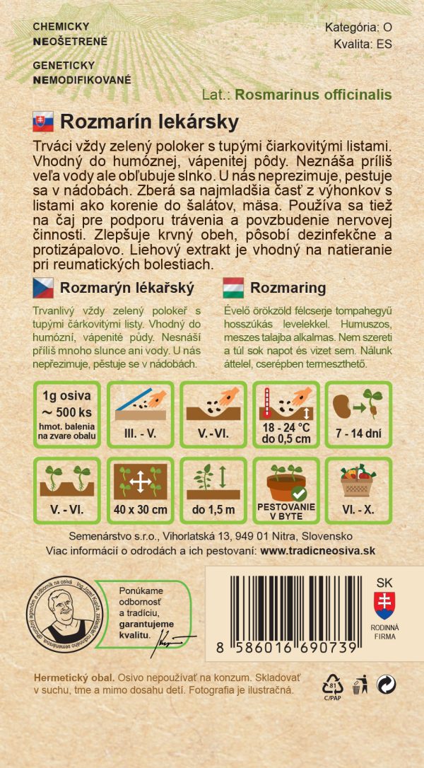 Rozmarín lekársky 0,1 g Semenárstvo popis