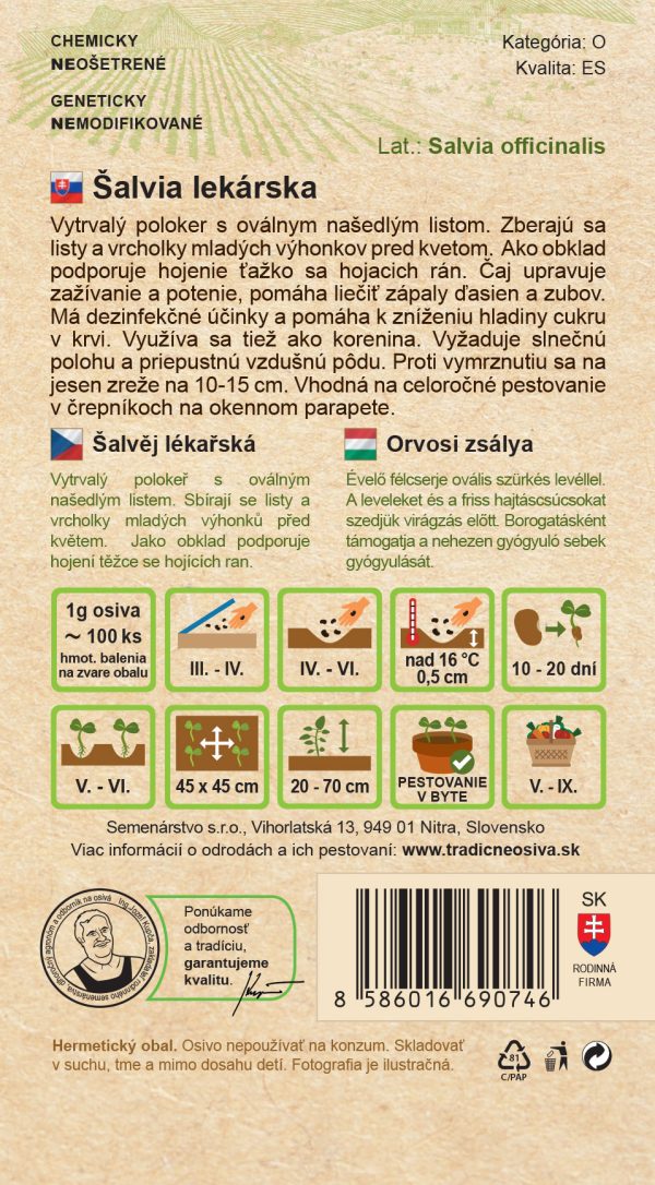 Šalvia lekárska 1 g SEMENÁRSTVO popis