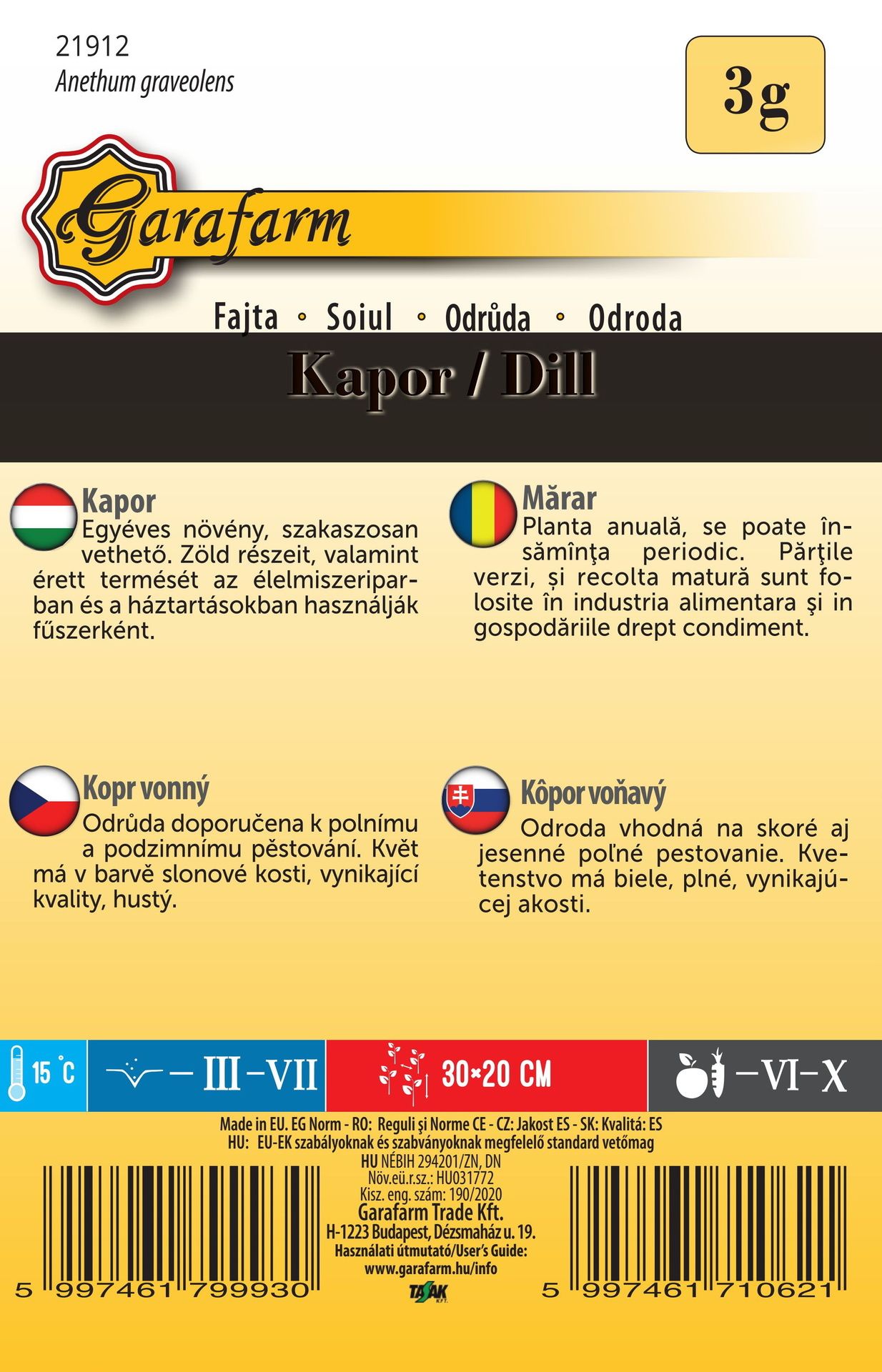 Kôpor voňavý 3 g Garafarm popis